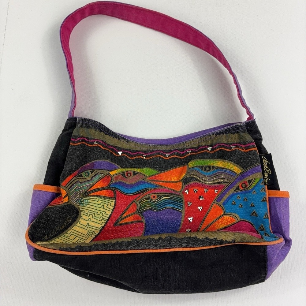 Laurel Burch Shoulder Bag Womens Medium Multicolor Canvas Birds Art Print Zip